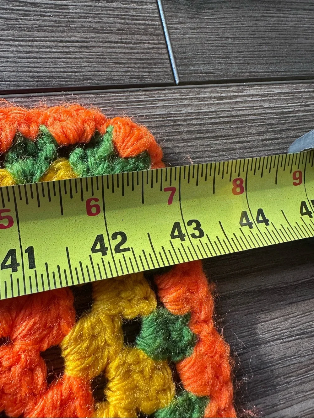 Vintage 70s Crochet Afghan Granny Square Blanket Retro Boho Orange Green Gold